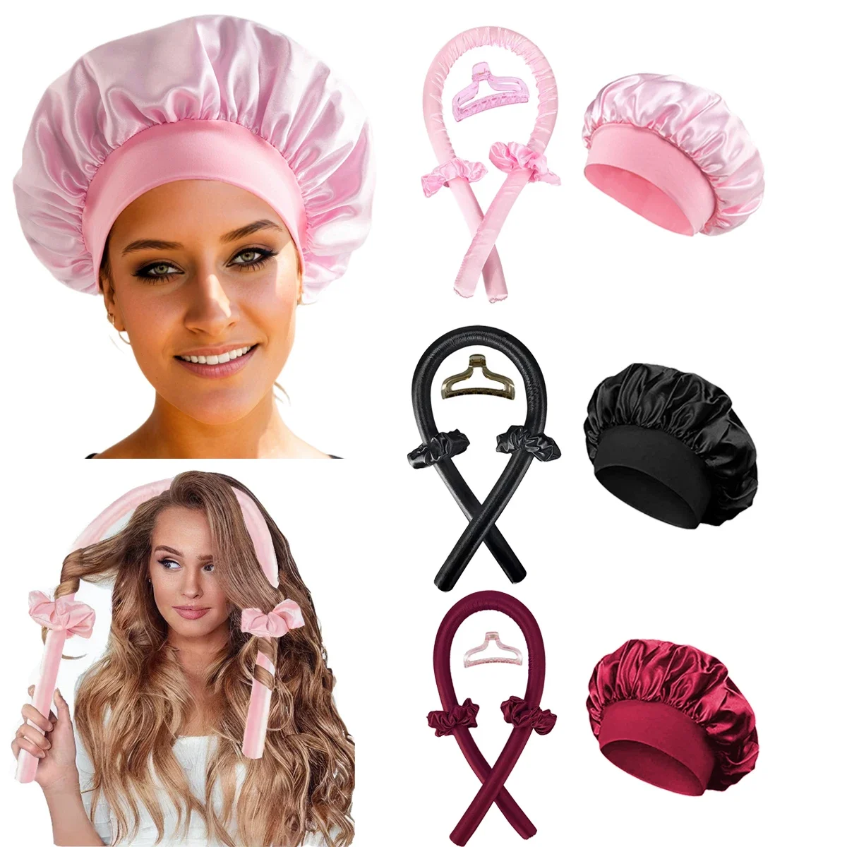 Satin Hair Bonnet - Heatless Curling Rod Headband No Heat