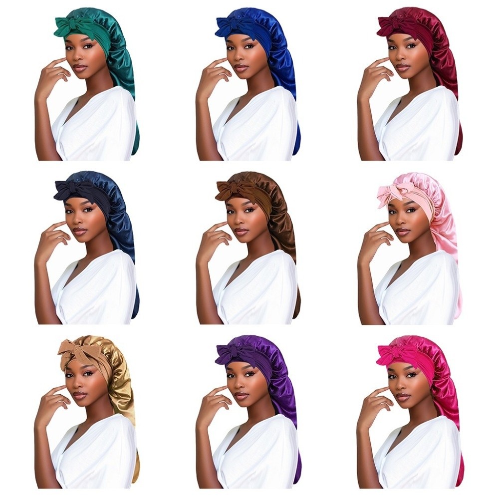 Hair Care Long Hair - Fashion Long Tie Satin Sleep Cap