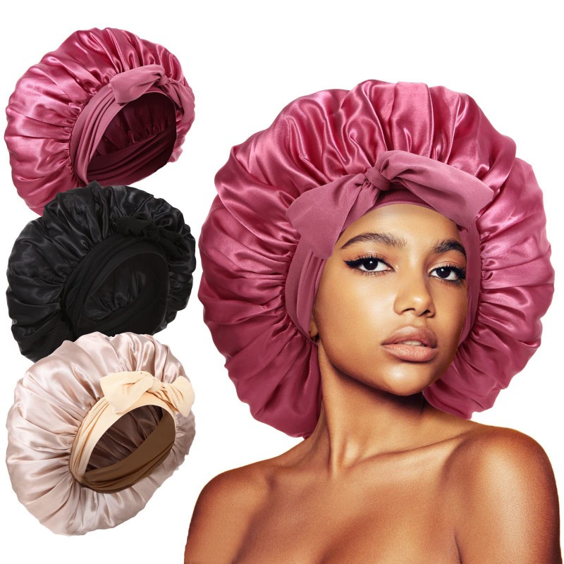 Satin Hair Bonnet - 1pc Satin Silk Hair Bonnet Adjustable