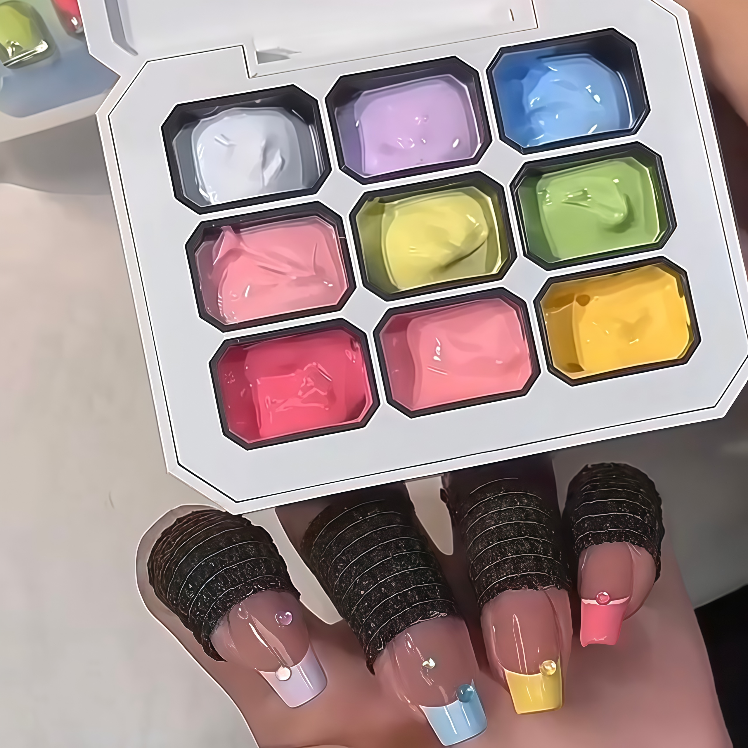 Hair Care Gel - 9-color solid nail polish, Macaron painting