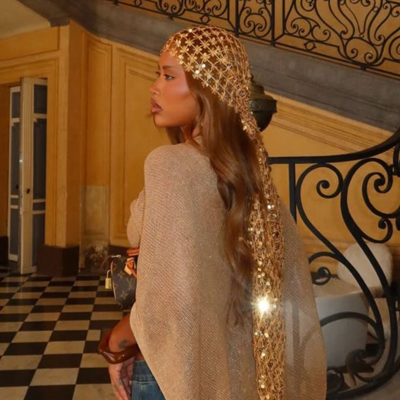 Boho Sequin Mesh Headscarf Gol - Hair Net Invisible incelemesi ve fiyatı