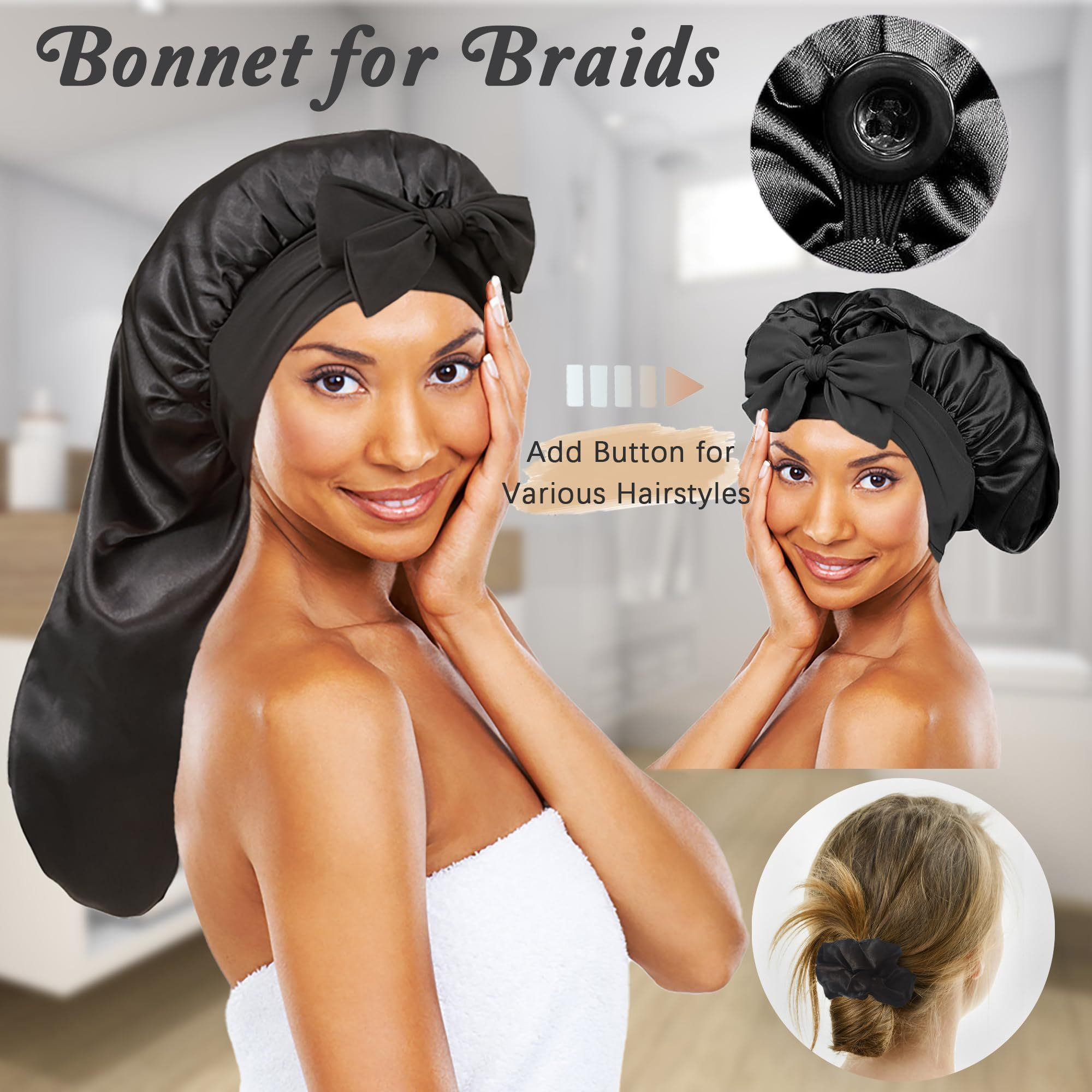 2pcs Extra-Large Satin Bonnets - Hair Care Long Hair incelemesi ve fiyatı